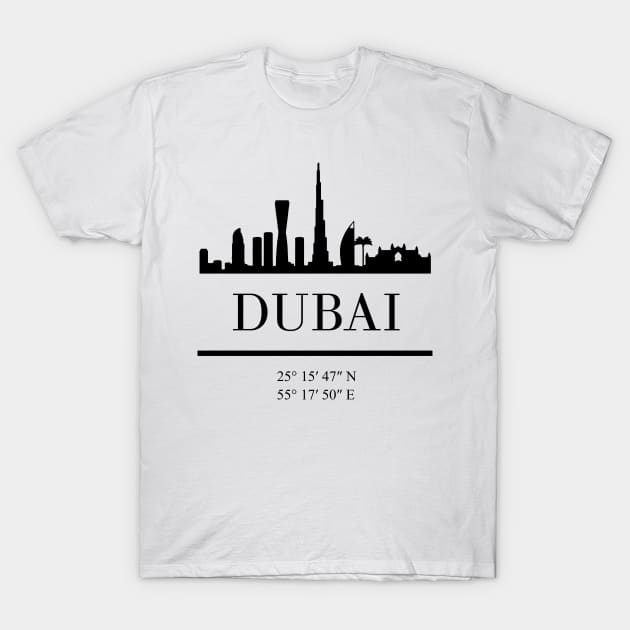 DUBAI UAE BLACK SILHOUETTE SKYLINE ART T-Shirt by deificusArt